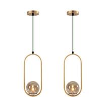 Kit 2 Luminária Pendente Jabutica Globo Ambar Dourado INL78 Kit 2 Luminária Pendente Jabutica Globo Ambar Dourado INL78