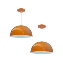 Kit 2 Luminária Pendente Meia Lua 24cm Com Interior Branco Brilho Fiação 110/220v