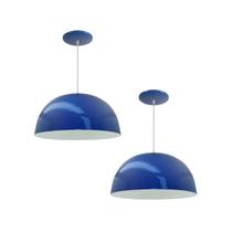 Kit 2 Luminária Pendente Meia Lua 24cm Com Interior Branco Brilho Fiação 110/220v