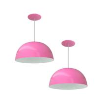 Kit 2 Luminária Pendente Meia Lua 24cm Com Interior Branco Brilho Fiação 110/220v
