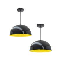 Kit 2 Luminária Pendente Meia Lua 24cm Interior Amarelo Com Fiação 110/220v