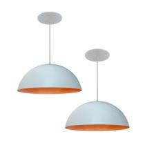 Kit 2 Luminária Pendente Meia Lua 34cm Com Interior Laranja Com Fiação 110/220v
