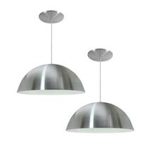 Kit 2 Luminária Pendente Meia Lua 50cm Interior Branco Brilho Com Fiação 110/220v
