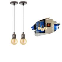Kit 2 Luminária Pendente Retro Vintage De Metal E Fio PP Com Lâmpada Formato Globo Com Filamento Led G95 Cor 2300K Âmbar Kit 2 Luminária Pendente Retro Vintage De Metal E Fio PP Com Lâmpada Formato Globo Com Filamento Led G95 Cor 2300K Âmbar