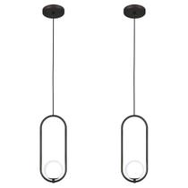 Kit 2 Luminária Pendente Teto Lustre Arco Globo Quarto Preto