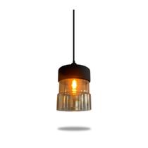 Kit 2 Luminária Pendente Vidro Carretel Âmbar Black - Kit 2 Luminária Pendente Vidro Carretel Âmbar Black -