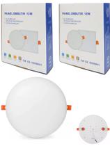 Kit 2 Luminária Plafon Led Borda Infinita 12W Embutir Redondo Bivolt Frio 6500k 10cm x 10cm Ilumimax