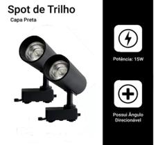 Kit 2 Luminária Preto Trilho Spot Led 15W 3500K Branco Quente Kit 2 Luminária Preto Trilho Spot Led 15W 3500K Branco Quente