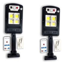 Kit 2 Luminária Solar 4 LEDs Poste Externa Sensor E Controle Remoto Uso Externo Kit 2 Luminária Solar 4 LEDs Poste Externa Sensor E Controle Remoto Uso Externo
