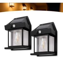 Kit 2 Luminária Solar Jardim Led 600x Branco Quente Ambar Spot Parede Com Sensor Movimento Arandela