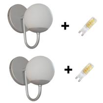 Kit 2 Luminárias Arandela Parede Quarto Prata + 2Lâmpadas G9