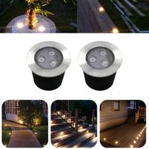 Kit 2 Luminárias Balizadores Spot Led SMD Em PVC De 3W Luz Branco Quente De Embutir Em Piso Chão Solo Gramado Jardim