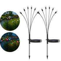 Kit 2 Luminárias de Jardim Solar com Espeto e 6 LEDs Coloridos Estilo Vagalume Aço Inox e Plástico, Bateria Recarregável