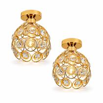 KIT 2 Luminárias Disoma Cristal Dourado E27 Aura Sphere Teto Sobrepor KIT 2 Luminárias Disoma Cristal Dourado E27 Aura Sphere Teto Sobrepor