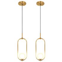 Kit 2 Luminárias Lustre Arco Dourado Globo Cama Quarto 43Cm Kit 2 Luminárias Lustre Arco Dourado Globo Cama Quarto 43Cm