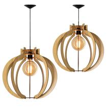 Kit 2 Luminárias Lustre Pendente Madeira Soq E27 44cm X 40cm Kit 2 Luminárias Lustre Pendente Madeira Soq E27 44cm X 40cm