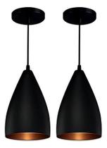 Kit 2 Luminárias Lustres Pendentes Vegas Preto/Cobre JJB