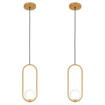 Kit 2 Luminárias Pendente Arco Globo Vidro Sala Cama Dourado