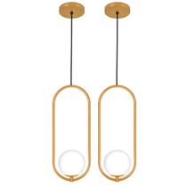 Kit 2 Luminárias Pendente Arco Globo Vidro Sala Cama Dourado