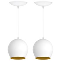 Kit 2 Luminarias Pendente Bola - Branco Fosco / Dourado