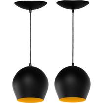 Kit 2 Luminarias Pendente Bola - Preto Fosco / Amarelo