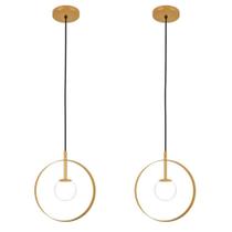 Kit 2 Luminárias Pendente Círculo Globo Vidro Mesa Dourado