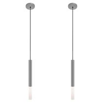 Kit 2 Luminárias Pendente Tubo Duplo Difusor Quarto Prata