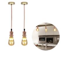Kit 2 Luminárias Pendentes Soquetes Retro E27 Rose Gold Com Lâmpadas Vintage Formato Pera Filamento Led Luzes Amarelas