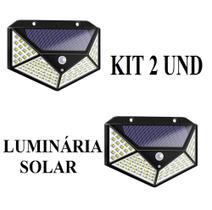 Kit 2 Luminárias Solar 100 Leds Bateria Luz Jardim Prova D'água Kit 2 Luminárias Solar 100 Leds Bateria Luz Jardim Prova D'água
