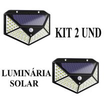 Kit 2 Luminárias Solar 100 Leds Bateria Luz Jardim Prova D'água - EMB-UTILIT