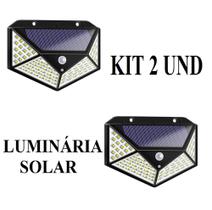 Kit 2 Luminárias Solar 100 Leds Bateria Luz Jardim Prova D'água