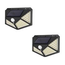Kit 2 Luminárias Solar De Parede 100 Leds Sensor Presença