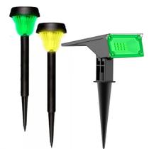 Kit 2 Luminárias Solar Led Colorida Amarela Vermelho Azul Prova Dágua Ecoforce Balizador Jardim 1 Refletor 6 Leds Verde 10x Mais Forte