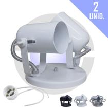 Kit 2 Luminárias Spot Duplo em Alumínio p/ 2 Lâmpadas Dicroica LED de Sobrepor Parede GU10 com Base
