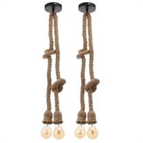 Kit 2 Lustre Pendente Bravalumi Corda Rustic Duplo E27 Bivolt