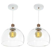 Kit 2 Lustre Pendente Château Bola Grande Vidro Branco Cobre Kit 2 Lustre Pendente Château Bola Grande Vidro Branco Cobre