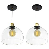Kit 2 Lustre Pendente Château Bola Grande Vidro Preto Gold