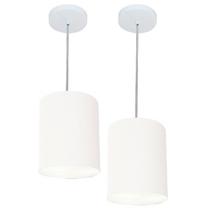 Kit/2 Lustre Pendente Cilíndrico Md-4012 Cúpula em Tecido 18x25cm Branco - Bivolt