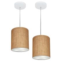 Kit/2 Lustre Pendente Cilíndrico Md-4012 Cúpula em Tecido 18x25cm Palha - Bivolt Kit/2 Lustre Pendente Cilíndrico Md-4012 Cúpula em Tecido 18x25cm Palha - Bivolt