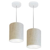 Kit/2 Lustre Pendente Cilíndrico Md-4012 Cúpula em Tecido 18x25cm Rustico Bege - Bivolt Kit/2 Lustre Pendente Cilíndrico Md-4012 Cúpula em Tecido 18x25cm Rustico Bege - Bivolt