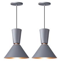 Kit 2 Lustre Pendente Cone Rio em Alumínio Cinza Kit 2 Lustre Pendente Cone Rio em Alumínio Cinza