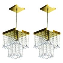 Kit 2 Lustre Pendente De Cristal Acrílico Marrycriic Dourado Kit 2 Lustre Pendente De Cristal Acrílico Marrycriic Dourado