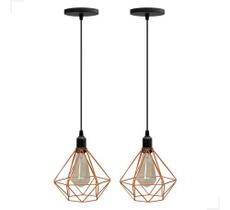 Kit 2 Lustre Pendente Diamante Aramado Luminária Teto COBRE
