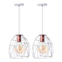 Kit 2 Lustre Pendente Interno Aramado Bala Branco Com Cobre