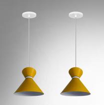 Kit 2 Lustre Pendente Luxo Rainha Elisabeth Amarelo Branco
