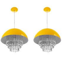 Kit 2 Lustre Pendente Meia Lua 40cm Amarelo Cristal Acrilico