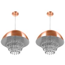Kit 2 Lustre Pendente Meia Lua 40cm New Cobre Cristais Acr.