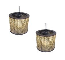 Kit 2 Lustre Pendente Moderno Luminária Rustica Bambu Frisos