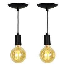 Kit 2 Lustre Pendente Tubo Cilindro Alumínio Preto Fio 1.20m