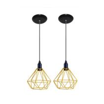 Kit 2 Lustres Aramado Retrô Diamante 18X18Cm Amarelo -Md8003